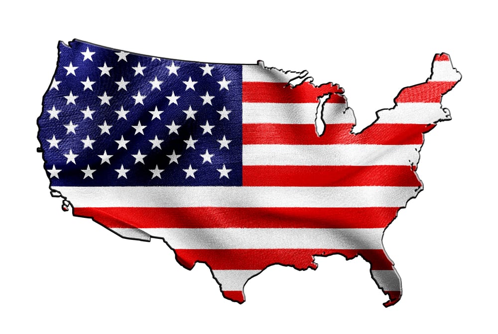 [U.S. flag in shape of U.S.]
